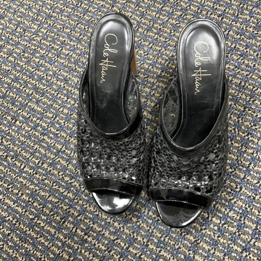 Peep toe open back heels